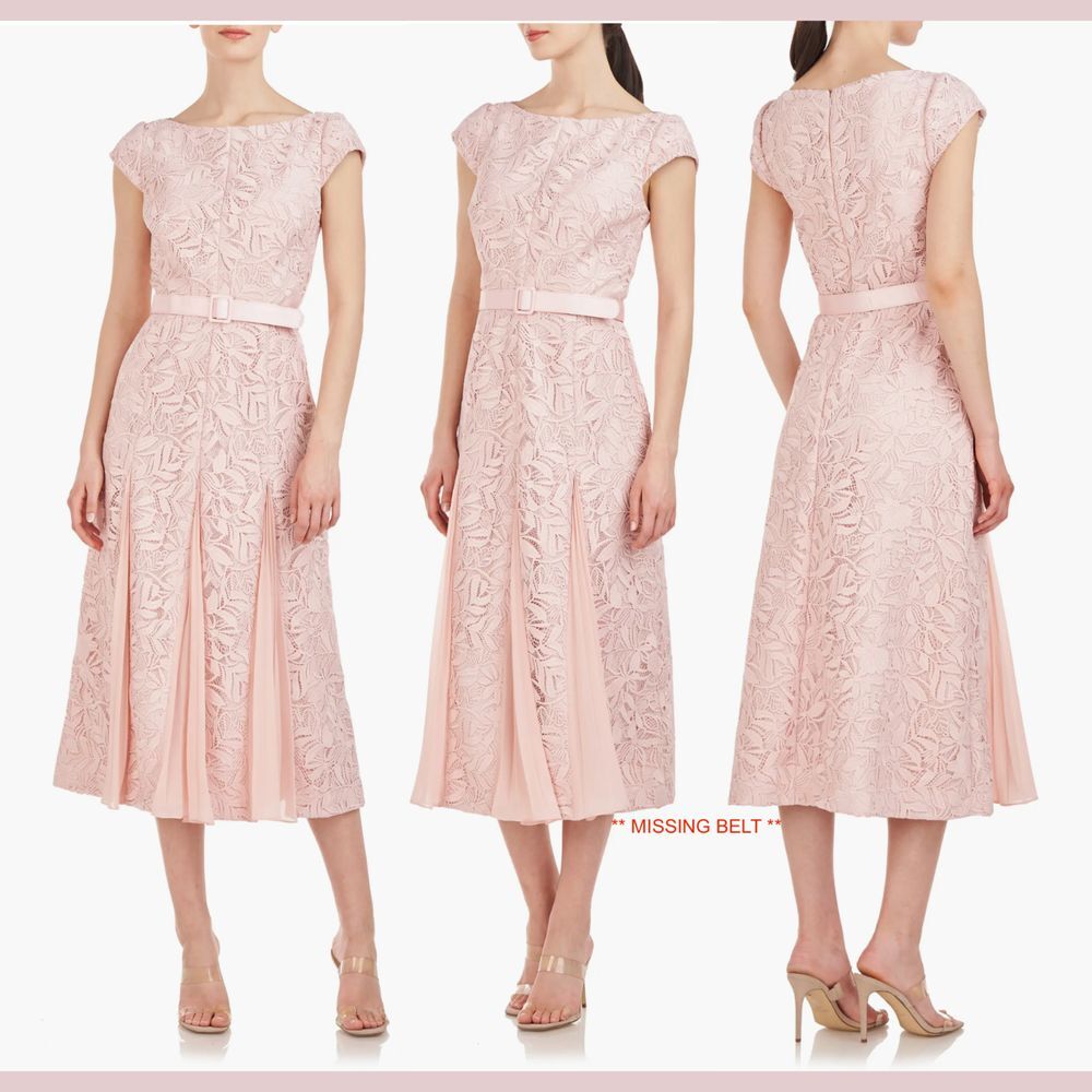 NWD $378 Kay Unger [ 14 ] Angela Lace A-Line‎ Midi Dress in Soft Blush #Q909